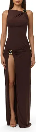 Naked Wardrobe High Slit Maxi Dress in Dark Chocolate at Nordstrom, Size X-Large