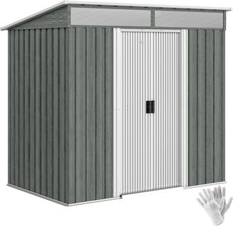 OEM Caseta De Jard&iacute;n 195x122x181,5 Cm Con Puerta Corredera 2 Ventanas Y Anti-uv Para Almacenar Herramientas Gris Claro