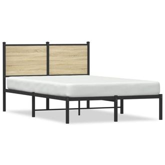 Berkfield Home Metal Bed Frame without Mattress Sonoma Oak 120x200 cm in Black | Size: Small Double