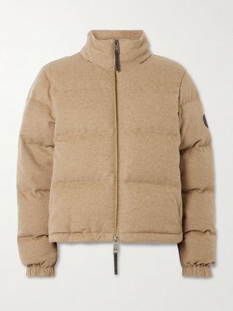 Burberry Piumino In Cashmere Spazzolato Con Logo Applicato - Neutri