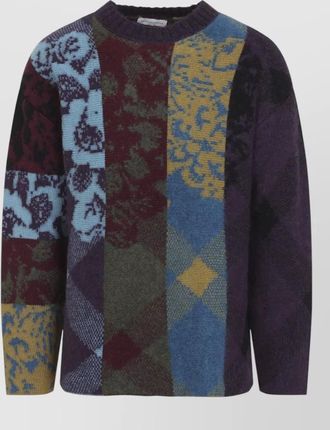 Dries Van Noten wool alpaca jacquard patchwork oversized crew neck sweater