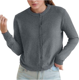 Generic Pure Cardigan Twin Sets for Women Round Neck Long Sleeve Button Down Soft & Warm Sweater (GY2, One Size)