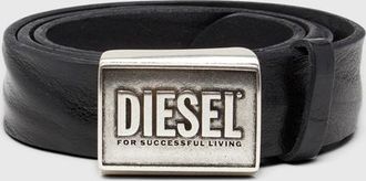 Diesel Leather belt 4 cm with logo plaque - Belts - Man - Black