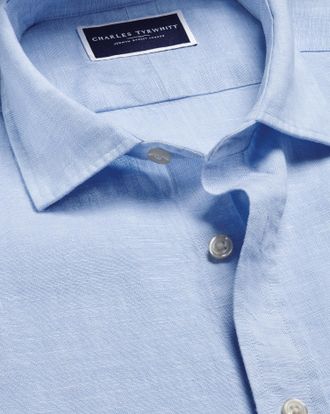 CHARLES TYRWHITT Pure Linen Shirt - Sky Blue Size Large by Charles Tyrwhitt