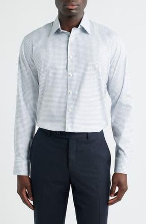 Nordstrom Trim Fit Check Premium Performance Twill Dress Shirt in Blue- Brown Cristo Plaid at Nordstrom Rack, Size 15 - 32/33