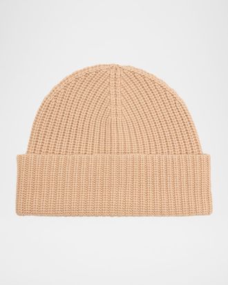 Neiman Marcus Mens Cashmere Wide Rib Beanie Hat
