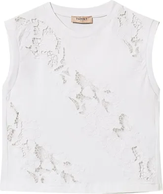 Twin-Set Intricate Floral Lace Cropped Top