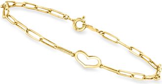Canaria Canaria Italian 10kt Yellow Gold Paper Clip Link Heart Station Bracelet