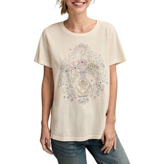 Lucky Brand Beaded Floral Vase Cotton Graphic T-Shirt in Canoli Cream at Nordstrom, Size Medium