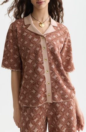 Scotch & Soda Jacquard Button Front Camp Sweater in Rose Dust at Nordstrom, Size X-Large