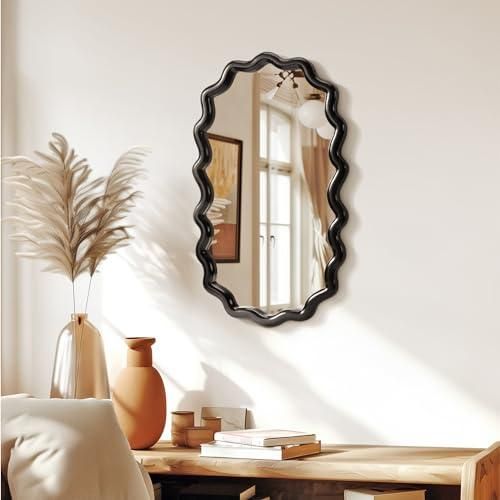 Miroir Mural Ovale 60 X 90 Cm - Cadre Aluminium Noir - Installation Verticale Ou Horizontale - Pour Salle De Bain, Salon, Chambre