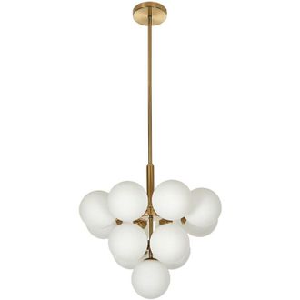 Beliani Lampadario a 13 luci di vetro bianco con paralumi a globo in ottone Birrie
