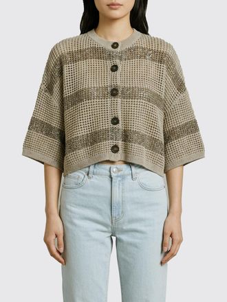 Brunello Cucinelli Cardigan in cotone traforato a righe