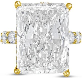 Diana M. Jewels 18kt yellow gold 6ct lab grown Radiant Diamond Ring with Pav&eacute; Round Band