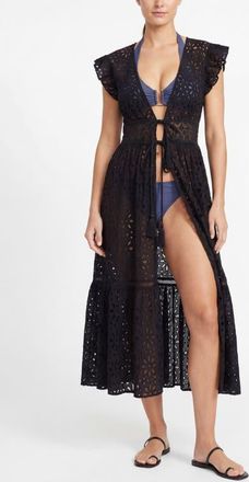 Change of Scenery Lauren Lace-Trim Eyelet Cover-up Dress in Black at Nordstrom, Size X-Small
