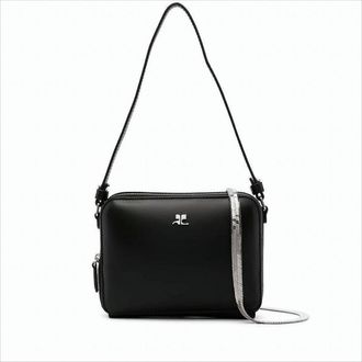 Courrèges Rectangular Black Calf Leather Clutch With Detachable Straps