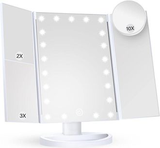 OEM Espejo De Maquillaje - Iluminaci&oacute;n Led - Aumento X2 X3 X10 - Plegable En 3 Partes - Para Colocar En Lavabo O Escritorio - 24 Cm X 34 Cm