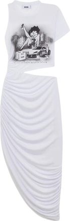 GCDS Betty Boop Asymmetrische Cut-Out Jurk - Dames - Feestkleedjes - Wit - S - Polyester - Kleedjes