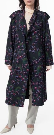 Burberry Cherry Print Belted Trench Coat, Brand Size 2 ( US Size 0 )