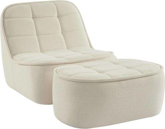 Sweeek Sill&oacute;n borreguito de 1 plaza + reposapi&eacute;s, blanco roto