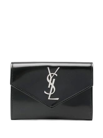 Saint Laurent logo-plaque leather wallet - women - Patent Calf Leather - One Size - Black