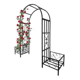 Relaxdays Relaxdays Arco Para Rosas De Metal Con Jardineras, Arco Para Jard&iacute;n 206x216x50 Cm, Para Plantas Trepadoras, Negro