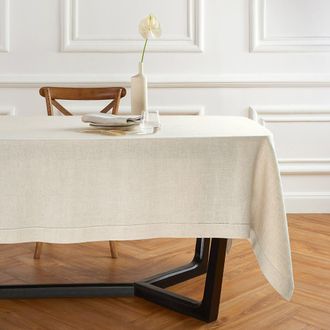 Solino Home Linen Tablecloth for Dining Table, Holiday and Everyday Table Decor - Sonoma Hemstitch in Flax at Nordstrom, Size X-Small