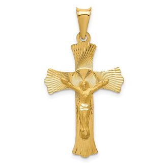 Diamond2Deal 14k Yellow Gold Polished Satin Diamond-Cut Crucifix Pendant