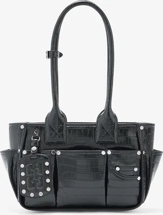 Ganni Black Posy Small in Croco