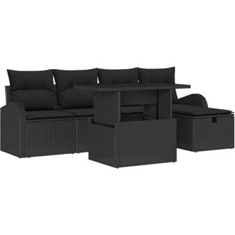 vidaXL Conjunto De Sof&aacute; De Jard&iacute;n Con Coj&iacute;n 6 Pcs Negro Polirat&aacute;n