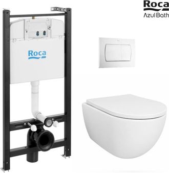 Roca Bastidor Empotrado Roca Active Cisterna Empotrada Y Pulsador Blanco Brillo Con Inodoro Suspendido Swiss 53 Cm Tornado Y Soft-close De Azul Bath