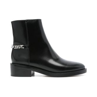 Michael Kors Ankle Boots, female, Black, Size: 6 1/2 US Black Leather Ankle Boots with Stacked Heel