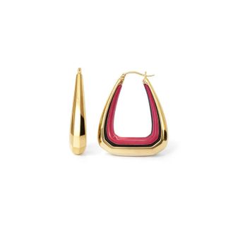 Gold & Honey Womens Triangle Gem Cut Hoop Earrings In Pink Flamingo