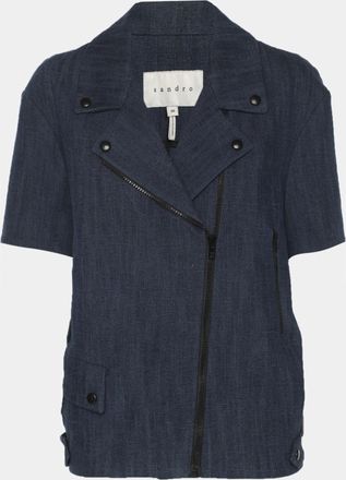 Sandro Blue Denim Short Sleeve Blazer Jacket