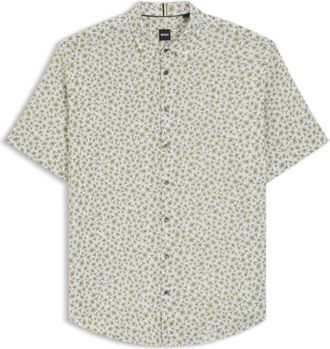 BOSS Slim-fit shirt in floral-print stretch linen