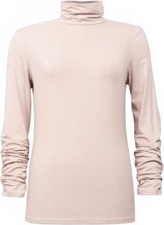 Joseph Ribkoff Womens Turtleneck Top With Rouching At Sleeve In Tan