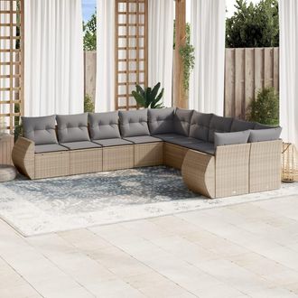 vidaXL Juego De Sof&aacute;s Jard&iacute;n Con Cojines Beige 10 Pzas Rat&aacute;n Sint&eacute;tico Vidaxl