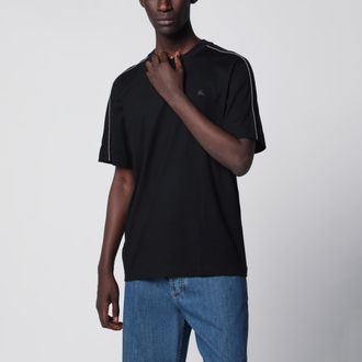 Burberry T-shirt in cotone con profili Check nera