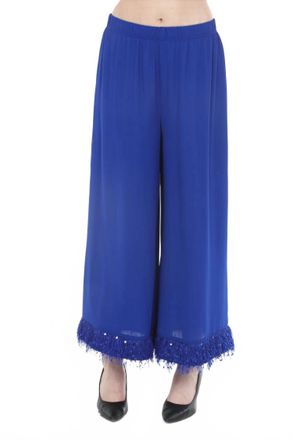 Joseph Ribkoff Fringe Trim Wide-Leg Pants In Royal Sapphire