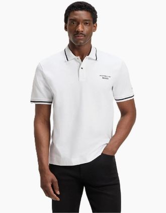 HUGO BOSS Mens Embroidered Collared Neck Short Sleeve Polo Shirt - White - Size: 44