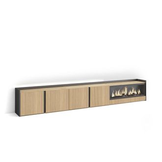 Skraut Home Skraut Home - Mueble Tv, Televisi&oacute;n, Muebles De Sal&oacute;n, Almacenaje, 315x35x50cm, Para Tv Hasta 80, Chimenea El&eacute;ctrica Xxl, Led, Estilo Moderno, Roble Y