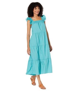 Moon River Moon River Dress Womens Blue Cotton Tiered Flutter Sleeves A-Line JDM803