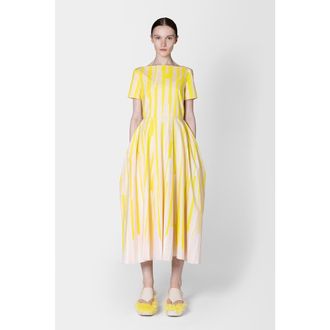 Roksanda Ilincic Vaela Stripe Cotton Midi Dress in Collage Print Yellow /Blush at Nordstrom, Size 10