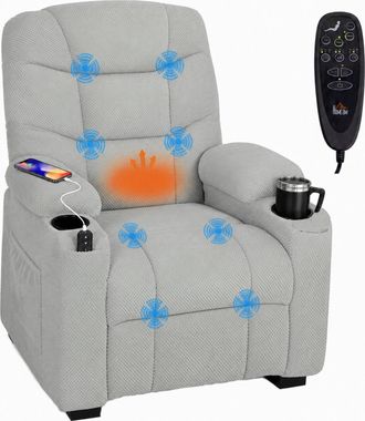 HOMCOM Homcom Sill&oacute;n Relax Reclinable El&eacute;ctrico Calor Lumbar Y Masaje Vibraci&oacute;n, Motor Silencioso, Funci&oacute;n Memoria, Asiento Ancho, Bolsillos, Portavasos, Usb