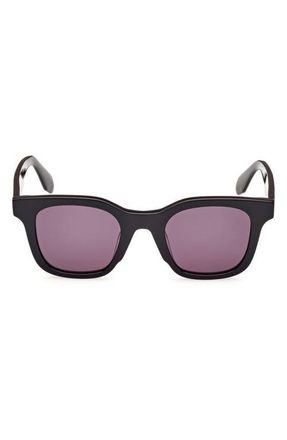 adidas 47MM Round Sunglasses in Shiny Black /Smoke at Nordstrom