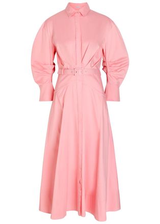 Rebecca Vallance Dianthe Belted Stretch Cotton-poplin Midi Shirt Dress - Pink - 14 (UK14 / L)