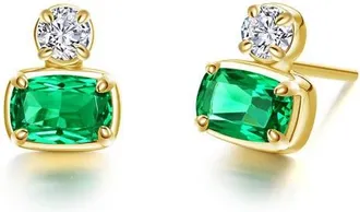 Lafonn Regal Cushion Cut Simulated Diamond Stud Earrings in Green at Nordstrom