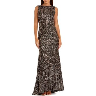 Mac Duggal Cowl Back Boat Neck Sequined Evening Gown in Bronze at Nordstrom, Size 14