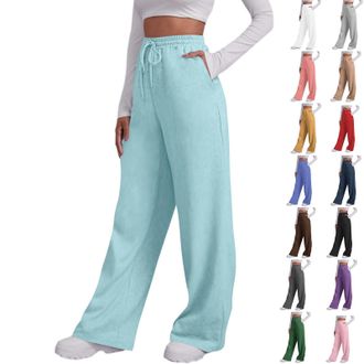 Generic Womens Jogger Pants Solid Color Long Trousers Loose Fit with Elastic Waist and Drawstring Casual Training Bottoms with Side Pockets Straight Leg Style