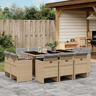 vidaXL Set Comedor De Jard&iacute;n 11 Pzas Con Cojines Rat&aacute;n Sint&eacute;tico Beige Vidaxl